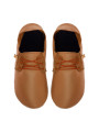 Lace up leather slippers caramel