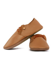 Lace up leather slippers caramel