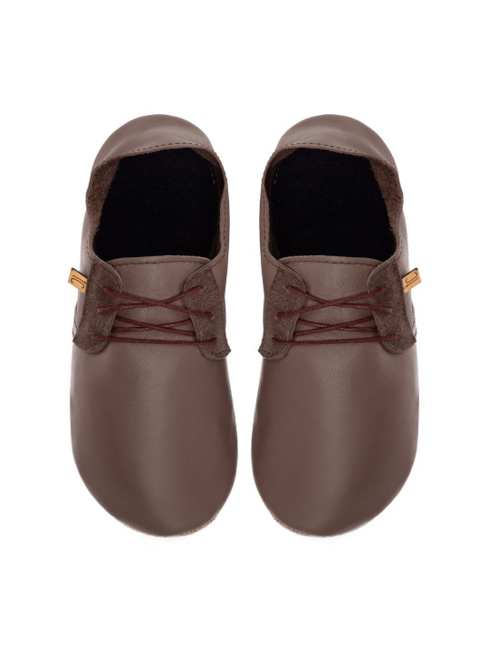 Chaussons lacets cuir taupe