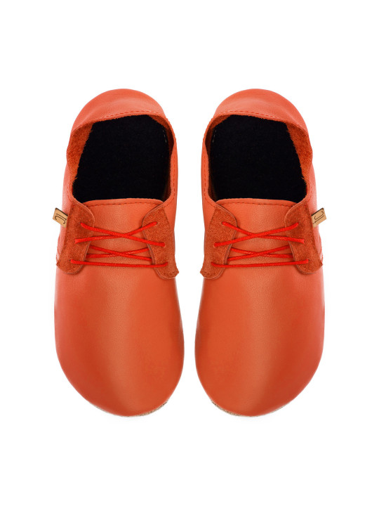 Lace up leather slippers corallo