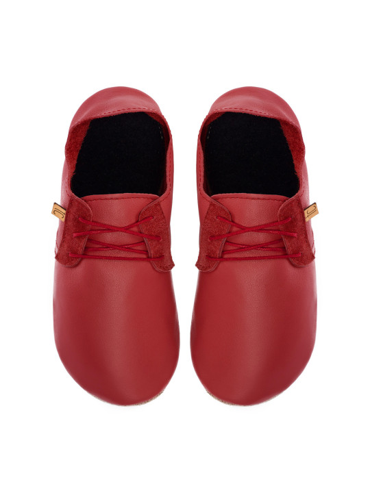 Lace up leather slippers bordo