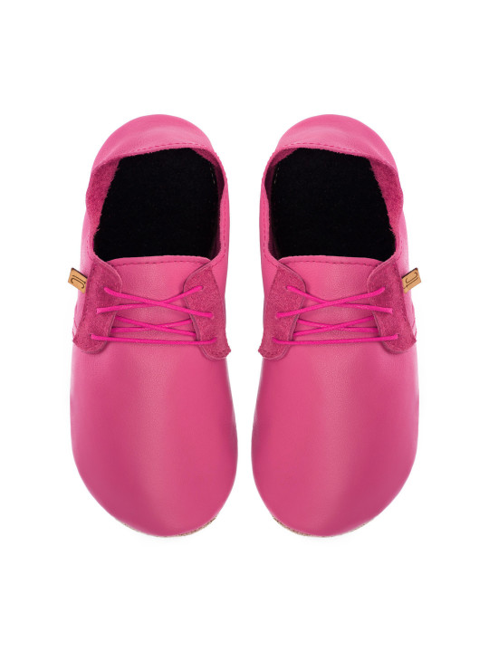 Lace up leather slippers fuxia