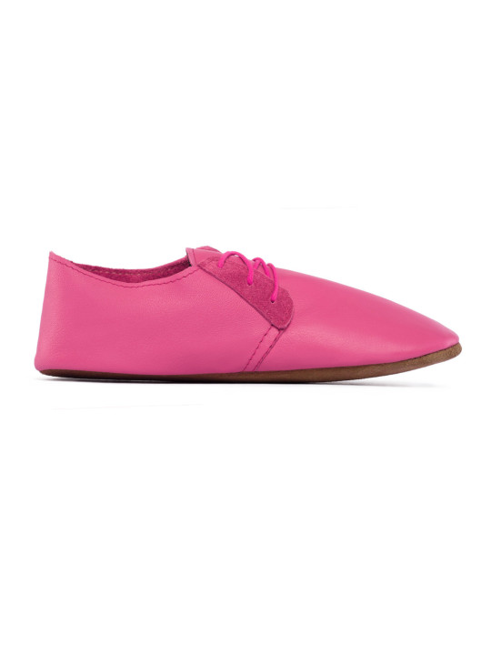 Chaussons lacets cuir fuxia