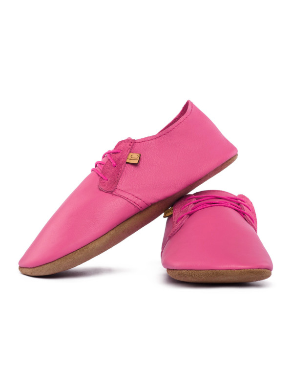 Chaussons lacets cuir fuxia