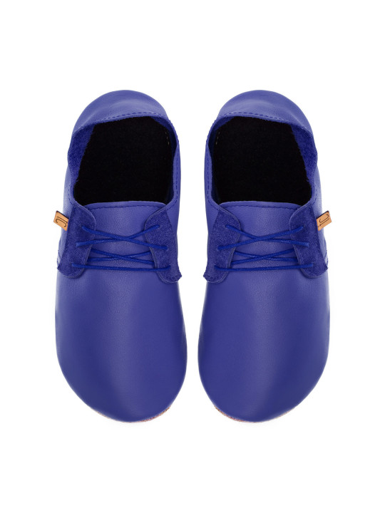 Lace up leather slippers denim