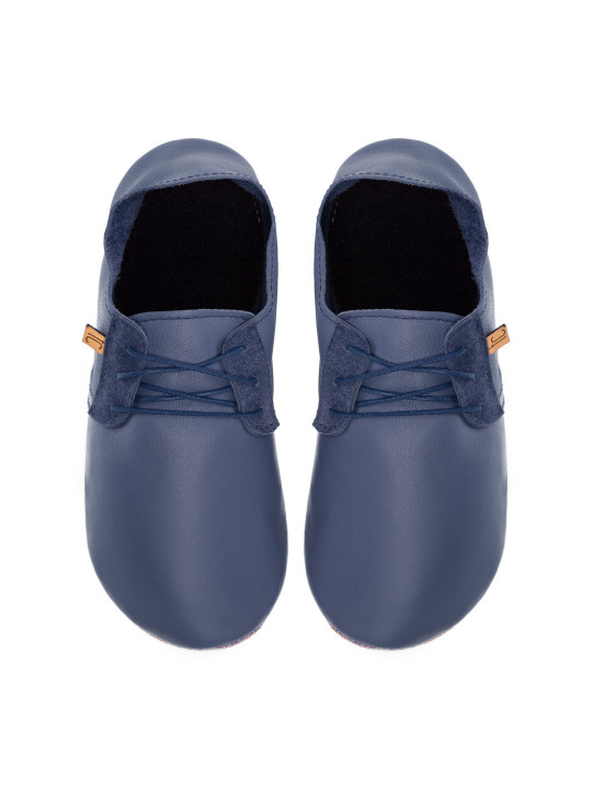 Lace up leather slippers blu marino