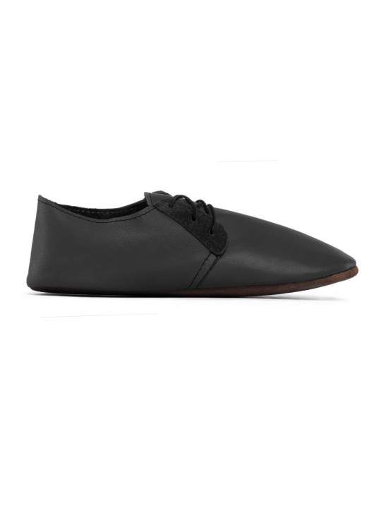 Lace up leather slippers nero