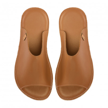 Claquette slides cuir caramel