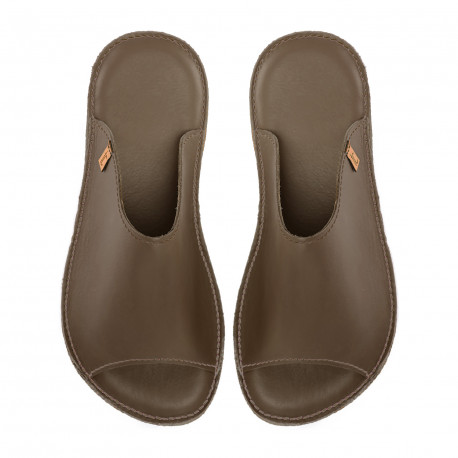 Claquette slides cuir taupe