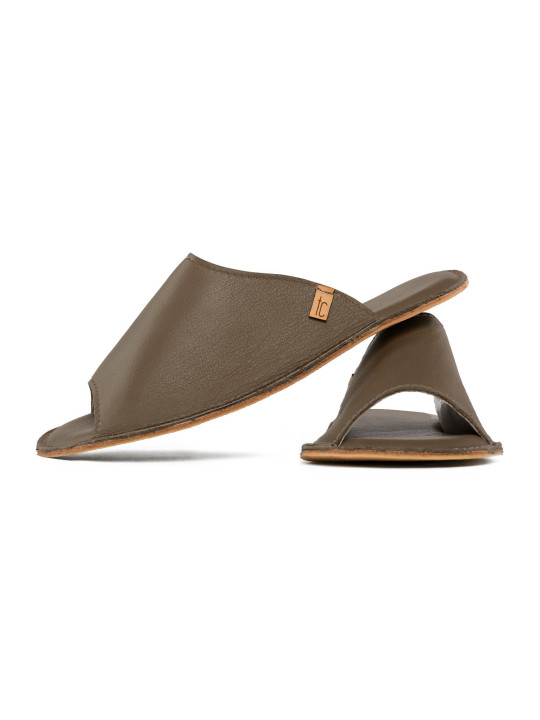 Claquette slides cuir taupe