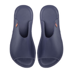 Claquette slides cuir blu marino