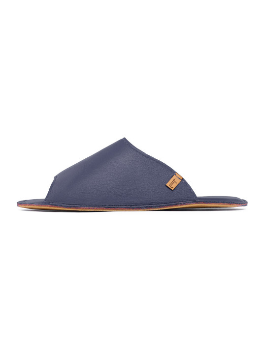 Claquette slides cuir blu marino