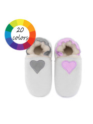Chaussons mouton coeur coloré semelle suédé
