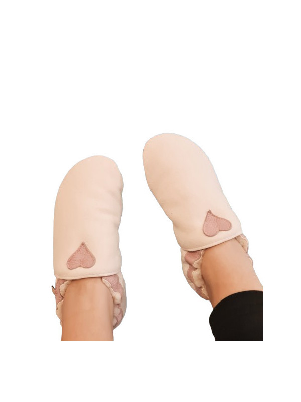 Chaussons mouton coeur coloré semelle suédé