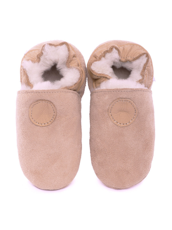 Brown woolen slippers,  camel round