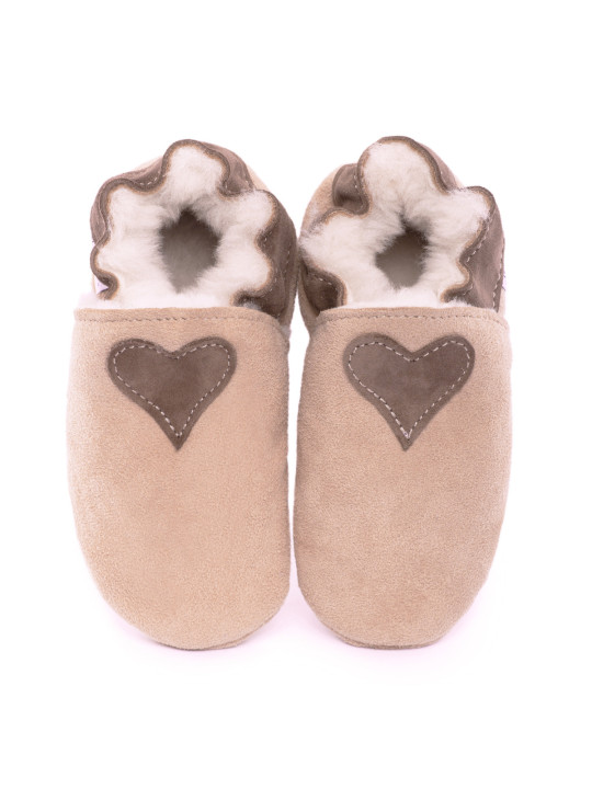 White woolen slippers,  cream heart