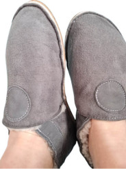 Grey Sheepshin slippers with colorful pattern