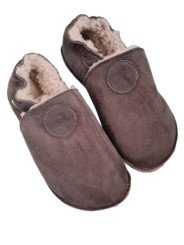 Grey Sheepshin slippers with colorful pattern