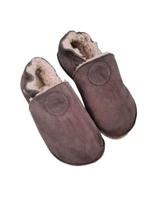 Grey Sheepshin slippers with colorful pattern