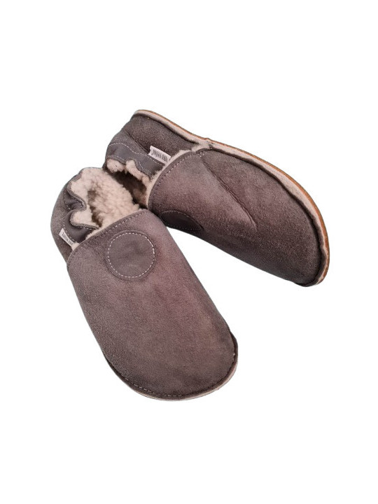 Grey Sheepshin slippers with colorful pattern