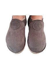 Grey Sheepshin slippers with colorful pattern