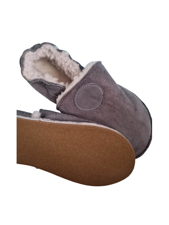 Grey Sheepshin slippers with colorful pattern