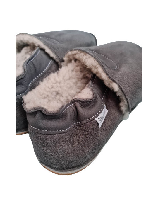 Grey Sheepshin slippers with colorful pattern