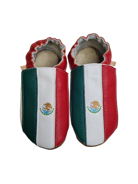 Chaussons cuir souple drapeau du Mexique