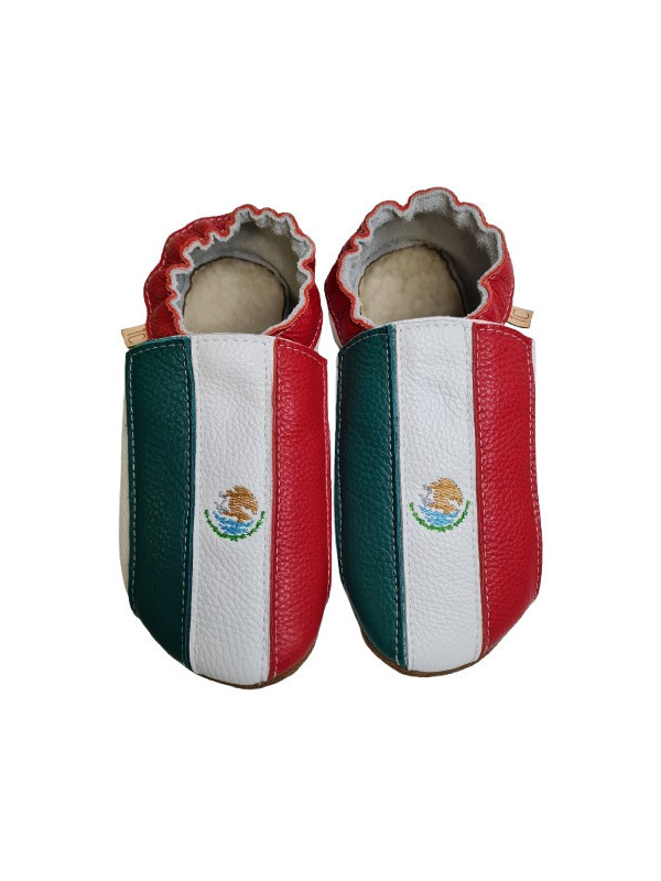 Chaussons cuir souple drapeau du Mexique