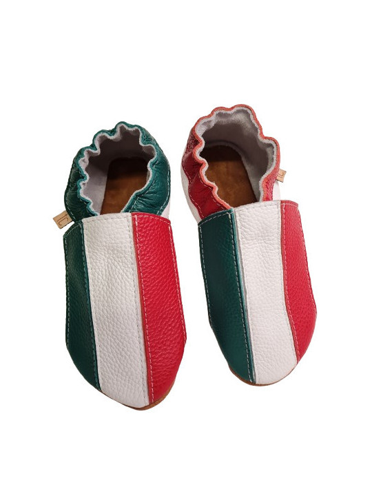 Chaussons cuir souple drapeau de l´Italie