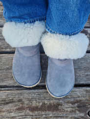 Sheepskin boots slippers light gray