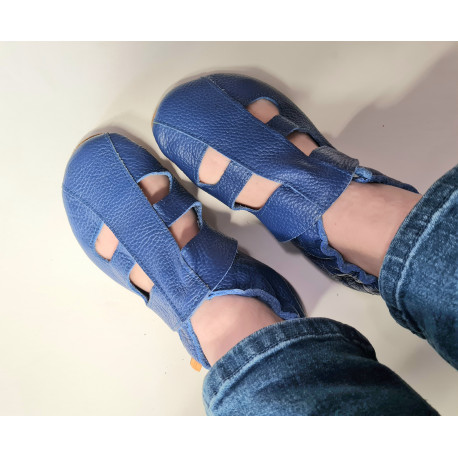 Summer leather slippers - denim