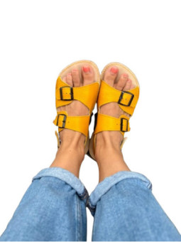 Adjustable three-buckle barefoot leather sandals men women