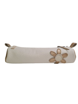 Pencil case white and gold + flower