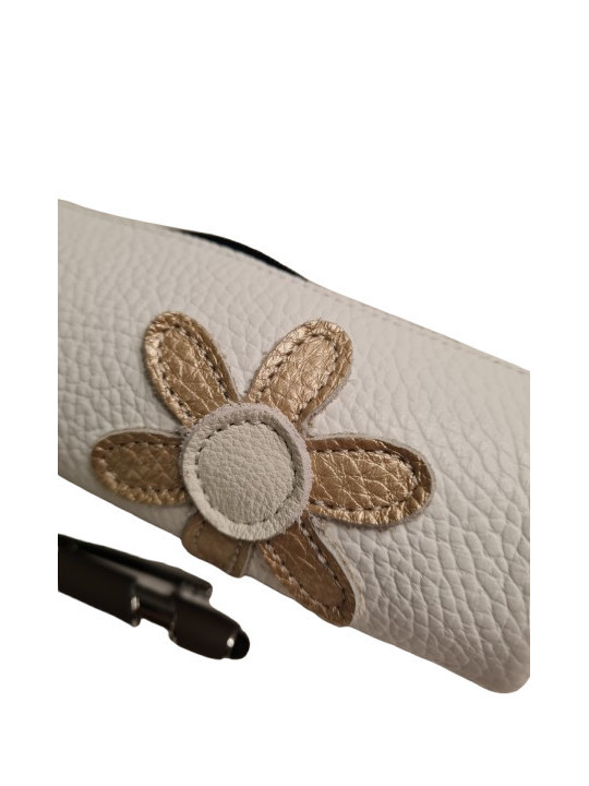 Trousse à crayons blanche et doré + fleur