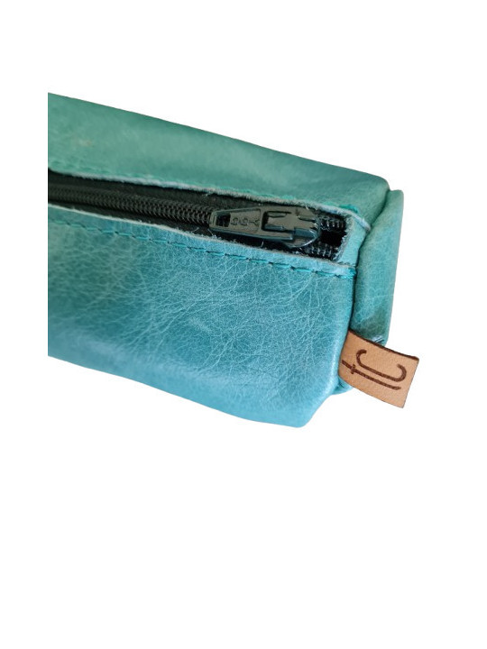 Pencil case turquoise leather