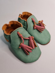 vegan slippers pastel green with pompoms