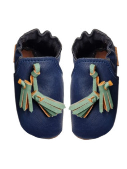 vegan slippers blue with pompoms