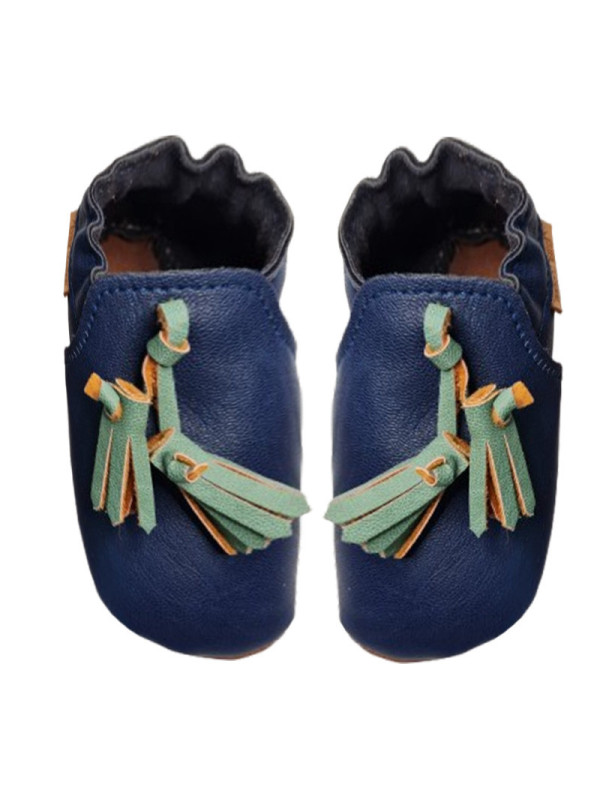 vegan slippers blue with pompoms