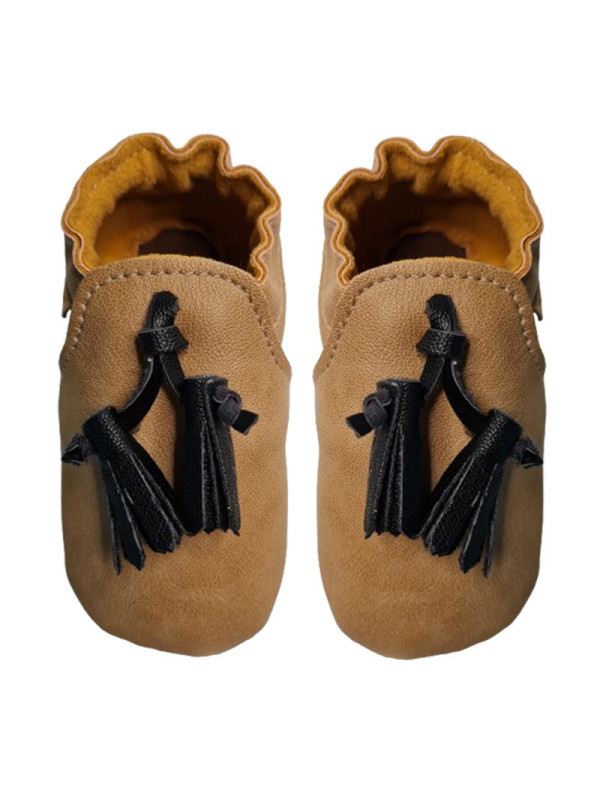 vegan slippers brown with pompoms