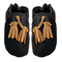 chaussons vegan noir avec pompons