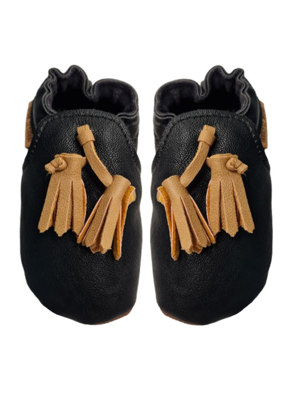 chaussons vegan noir avec pompons