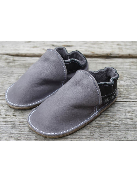 Organic leather shoes gray and black
