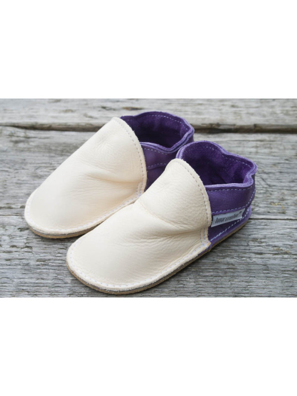 Organic leather shoes mauve and beige