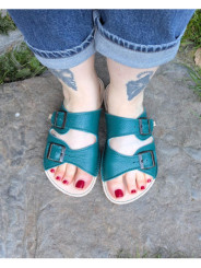 barefoot sandals leather summer woman man double buckles