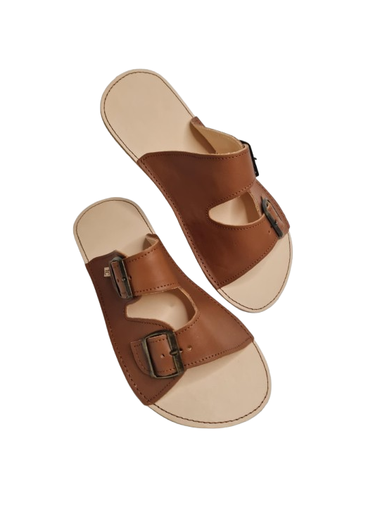 Minimalist wide and soft double buckle flat sandals