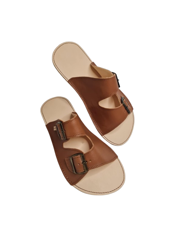 Minimalist wide and soft double buckle flat sandals