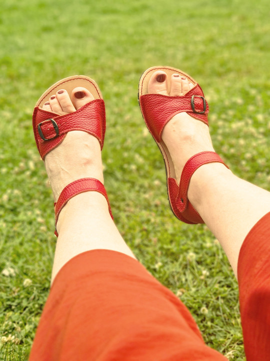 Sandales Boho cuir rouge