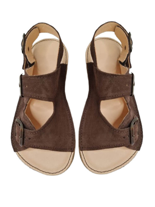 barefoot sandals leather summer woman man triple buckles