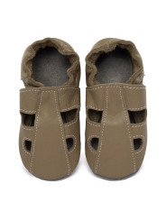 Chaussons été en cuir souple marron foncé